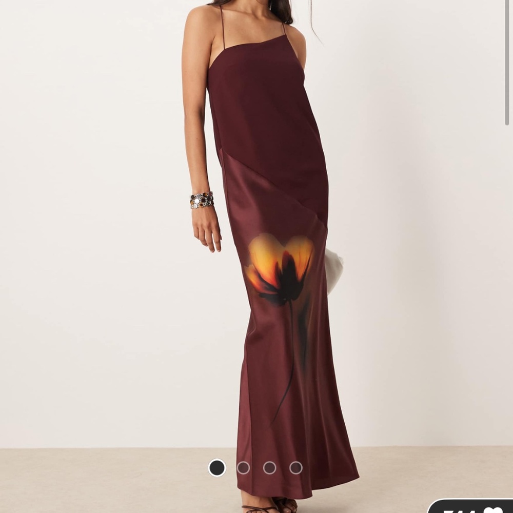 Slip Maxi Dress with Floral Accent - Burgundy